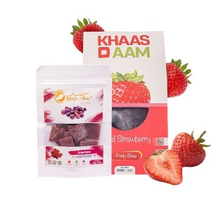 Khaso Aam Strawberry 100 Gm With Tester Falsa 40gm 100% Natural Dried Straw berry Fruit Candy | KhasoAam Premium Strawbery Fruit Bar, Berry Candy Toff